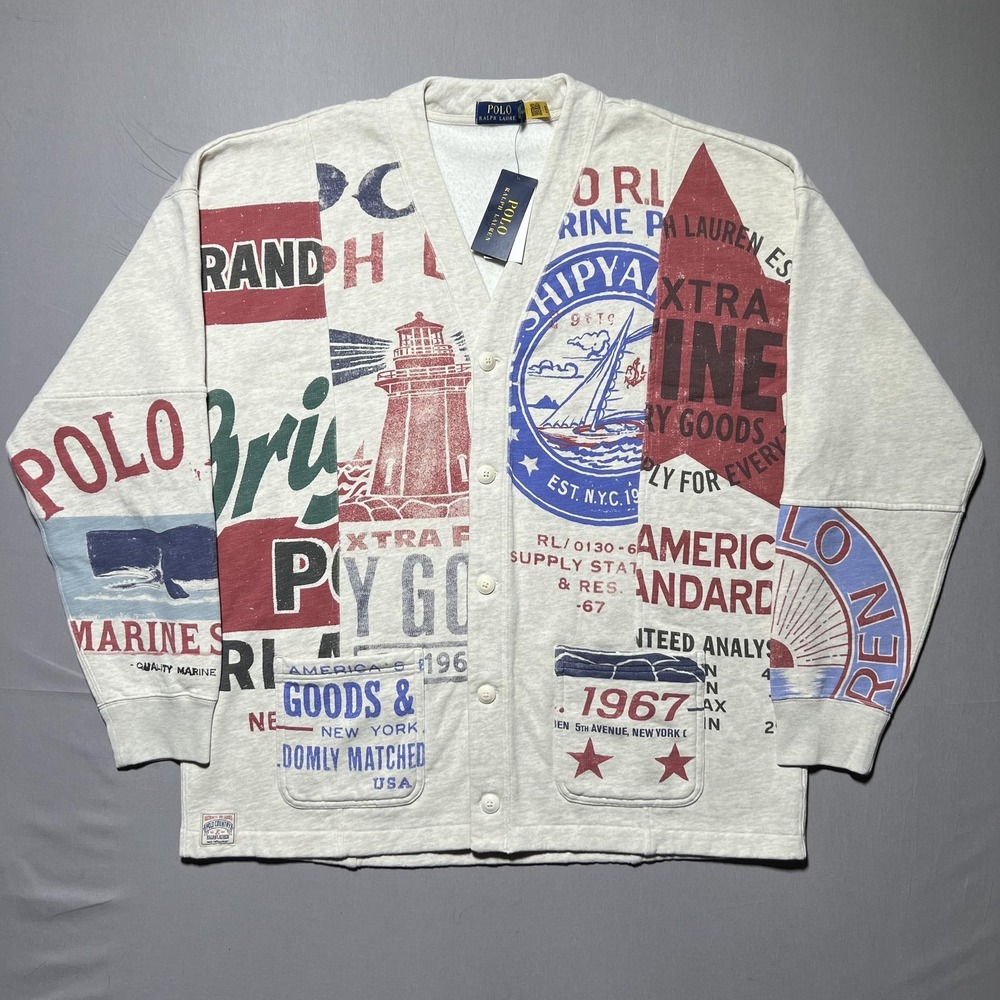 NWT Polo Ralph Lauren Dry Goods Print Cardigan Mens XL Graphic‎ Jacket
